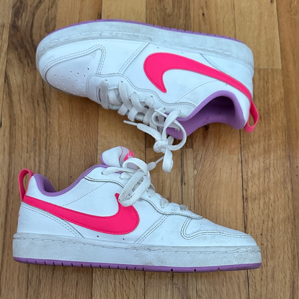 Nike Girls Court Borough Low 2 BQ5448-111 White Pink US Sz 3.5 Y